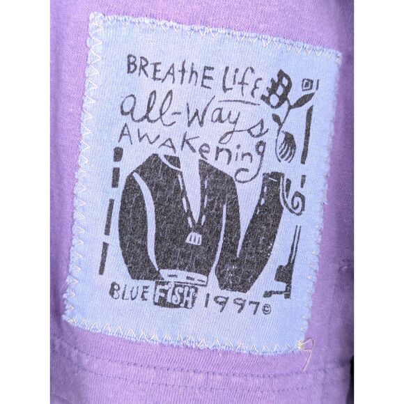 VINTAGE 1997 BLUE FISH Breathe Life Always Awakening Organic Cotton Tee Boxy OS - Picture 5 of 9